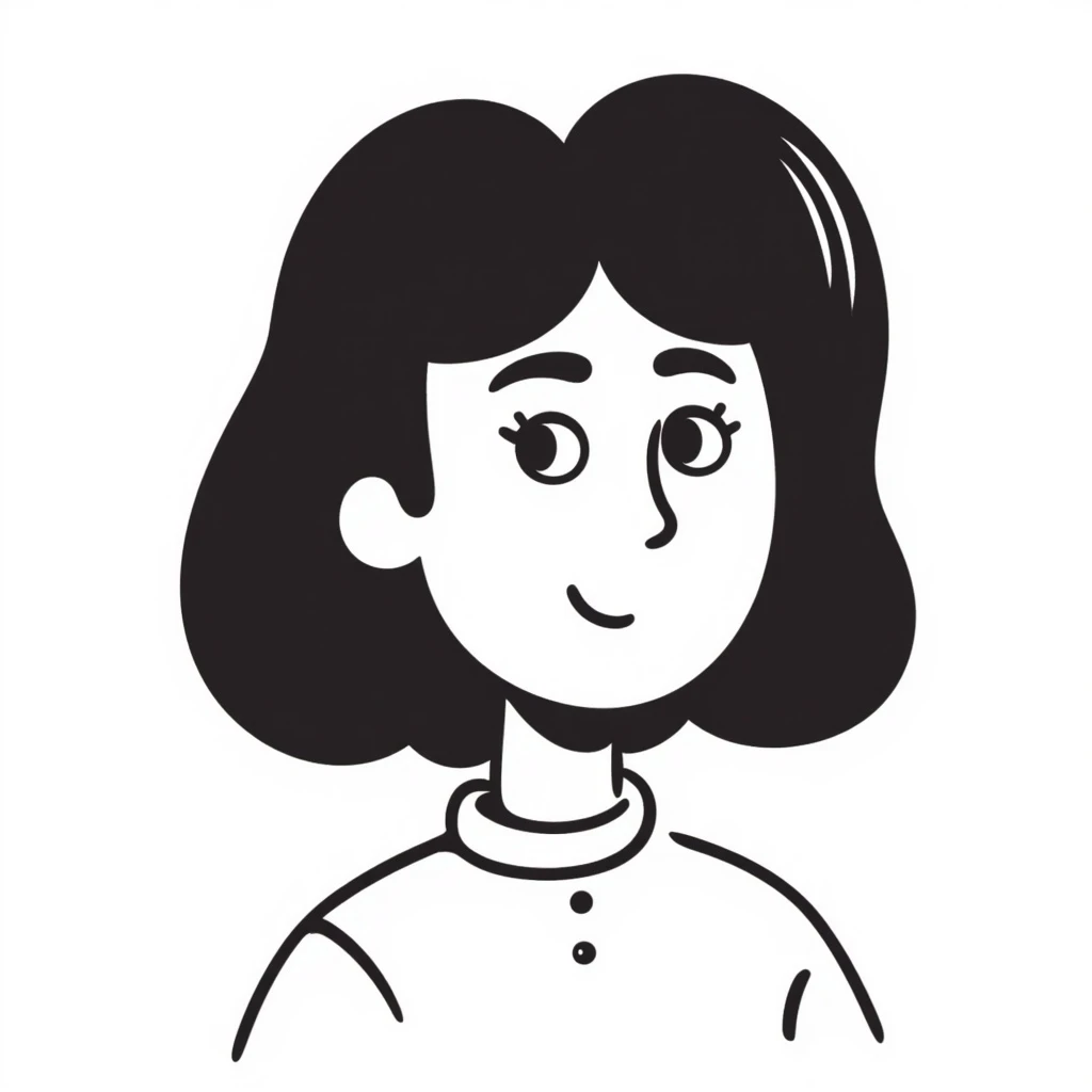 young woman with dark hair and medium skin, hand-drawn doodle style, sketchy lines, simple details emoji