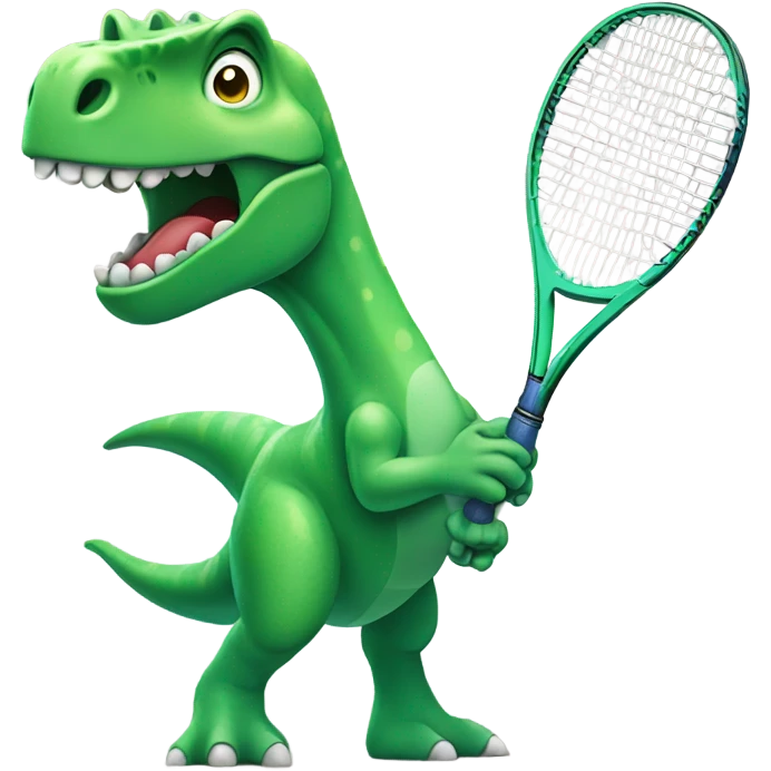Green dino playing tennis emoji