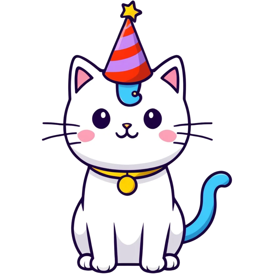 Cat with party hat and noise maker emoji