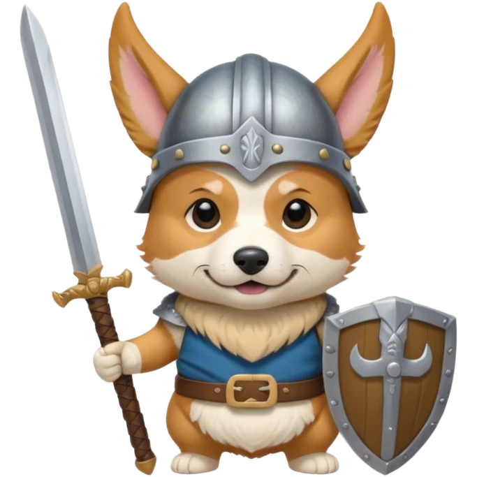 corgi with viking helmet and sword behind emoji