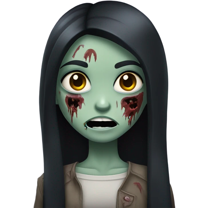 girl zombie with black long hair with teeth and serious face  emoji