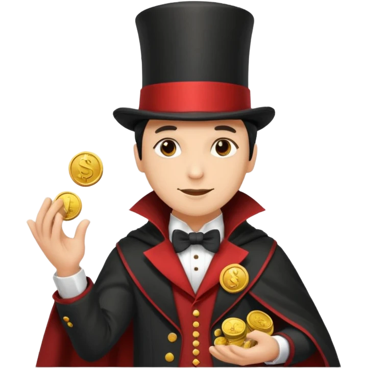 Magician with top hat,Street Performers,background street setup, with coins box, foot path. emoji