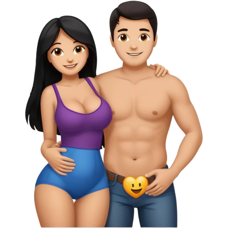 Мужчина и женщина голые в обнимку, у него тёмныеволосы, у неё черные длинные волосы. У неё большие сиски и большая жопа. Он по росту длинее. Стикер на пробный рост чтобы жопа была видна emoji