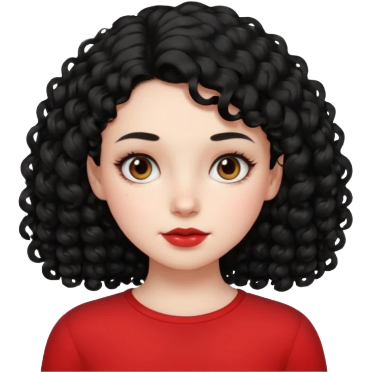 Side part black curly hair girl with mole above left side of lip pale skin red top emoji