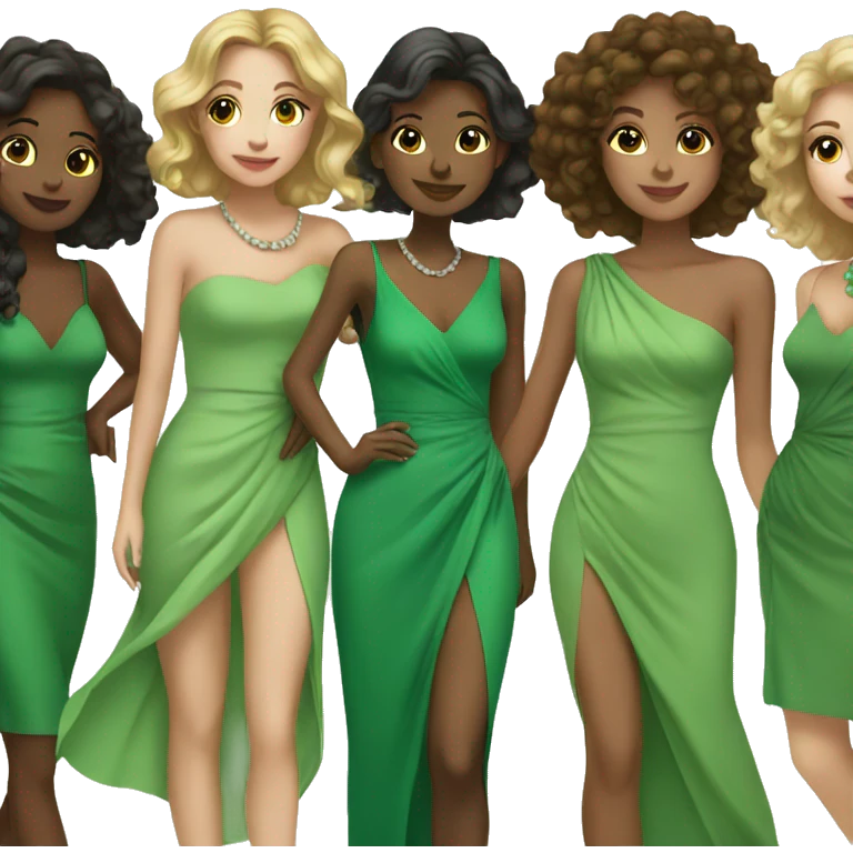 Friends in stunning green dresses  emoji