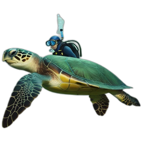 sea turtle with scuba diver swimming emoji