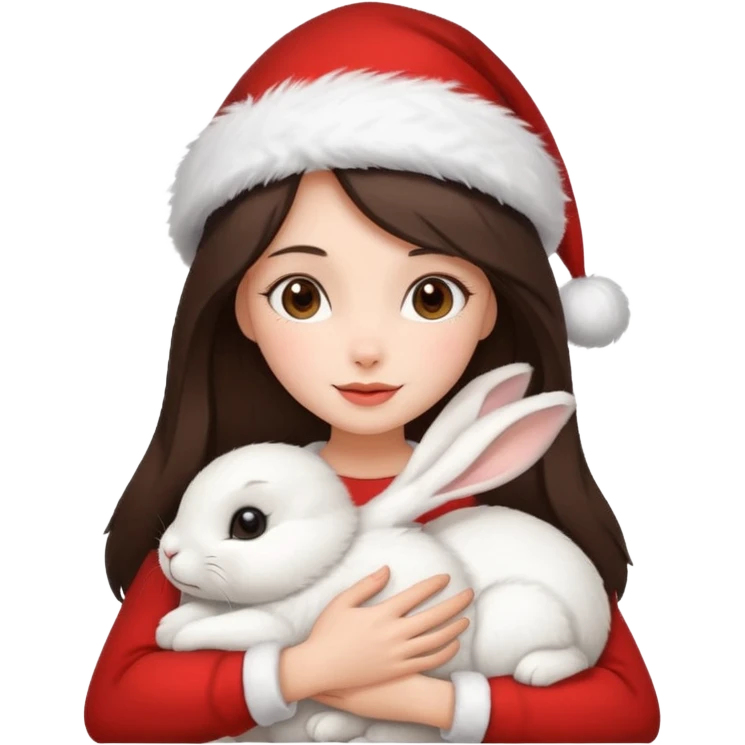 Brunette hugging rabbit christmas emoji