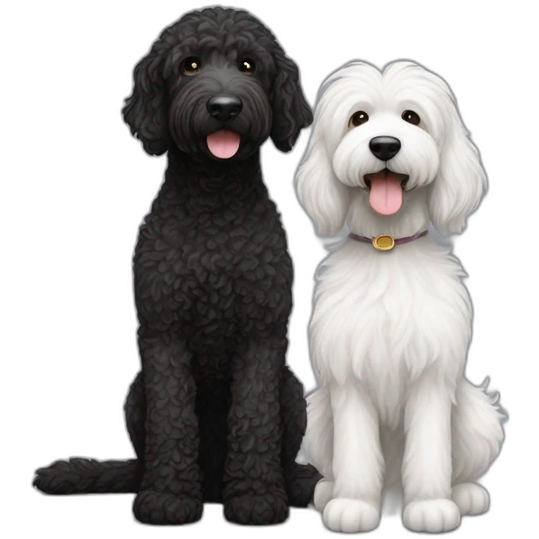 All Black adult labradoodle and a white grey kitty emoji