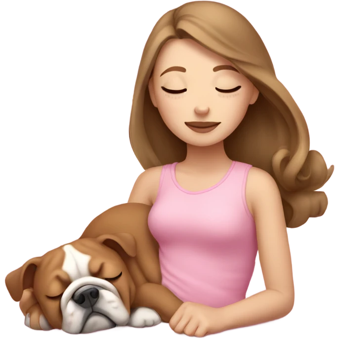 Sleeping girl in pink with light brown hair and bulldog emoji
