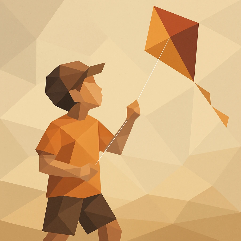 Child flying a kite, arm and string abstracted in linear tension.

 emoji