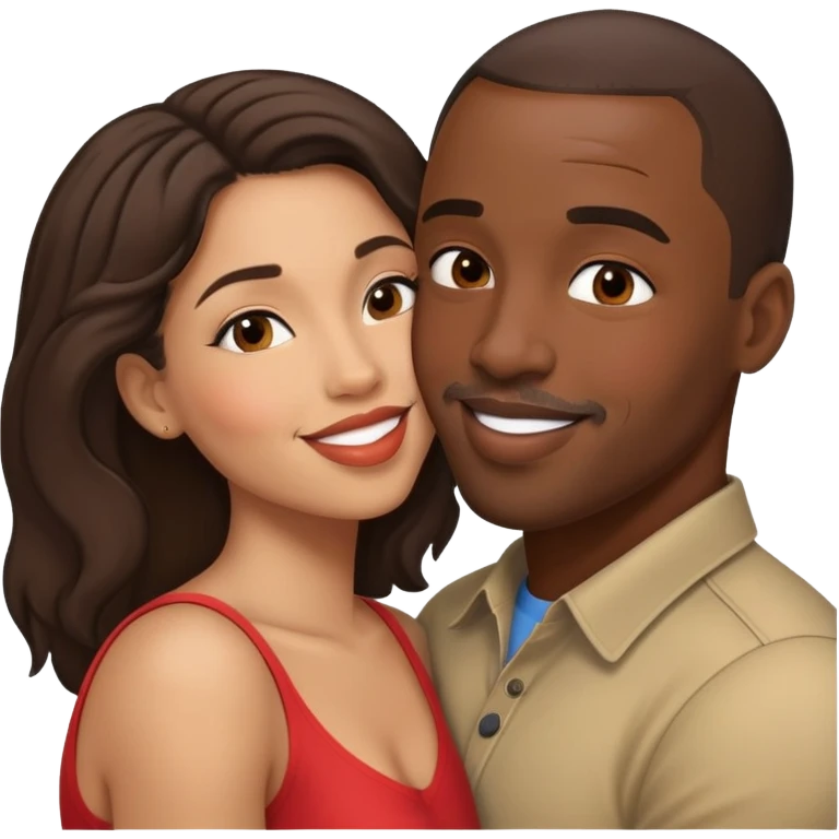Mixed woman kissing black man emoji