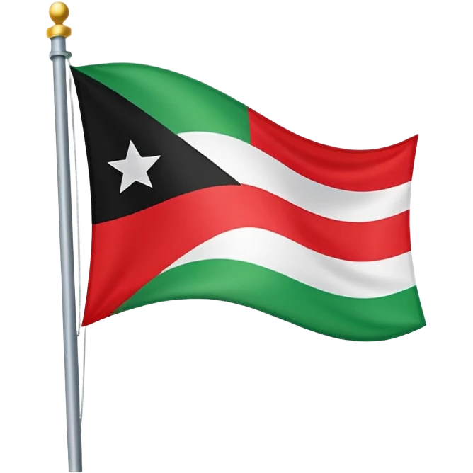 A horizontal tricolour flag of red, white, and black; charged with two green stars at the centre. emoji