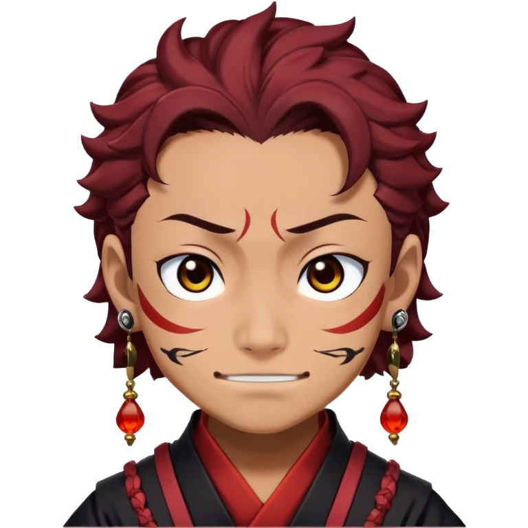 Tanjiro Kamado with a smirk, Demon Slayer character with scar and hanafuda earrings emoji