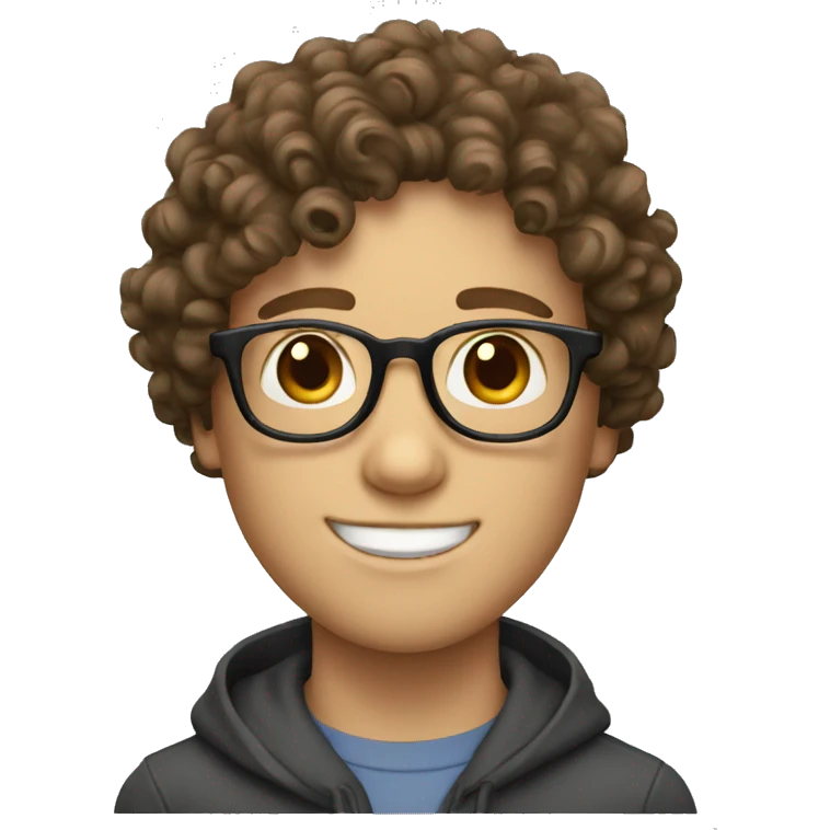 Curly brown hair white boy with glasses  emoji