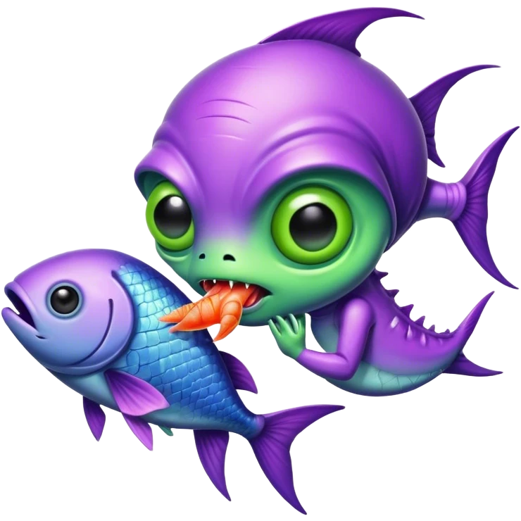 a purple alien plant that's eating a fish emoji
