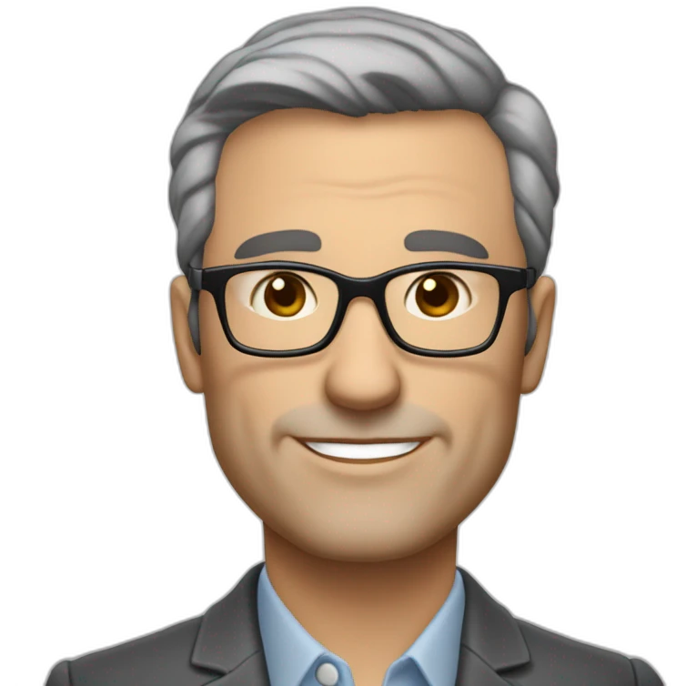  50-year-old real estate agent with very short short dark brown hair, slightly graying, handsome, heavily shaved and glassest emoji