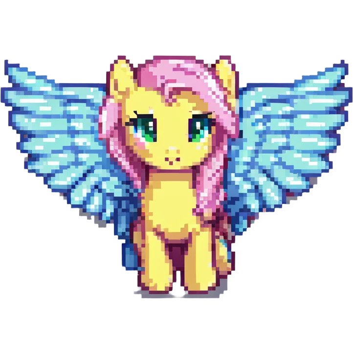 Fluttershy flying with wings spread pixel art style emoji