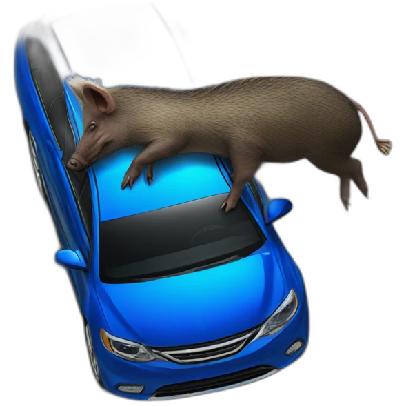 Photo-real-wild boar hitting blue car emoji