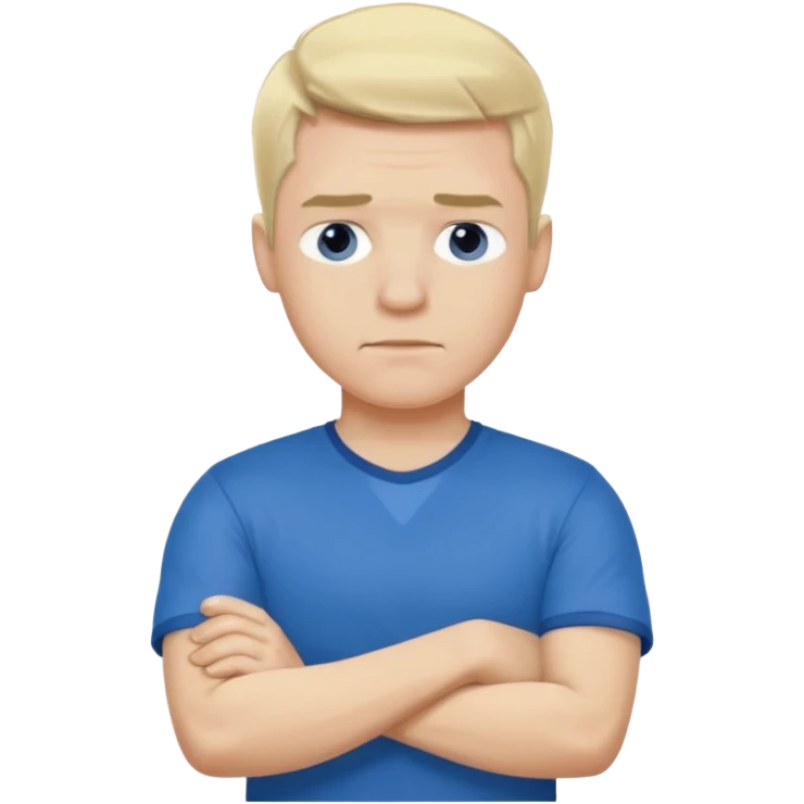 Pale blond man in blue football t shirt crossed arms (he is cold) emoji
