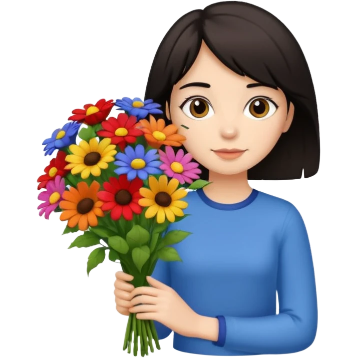 a pretty bratz fair girl with short black shaggy hair with a tall boy and flowers emoji