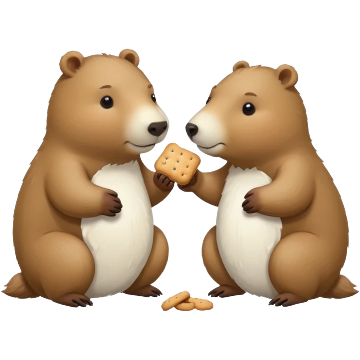 small capybara and a snow bear eating biscuits with each other emoji