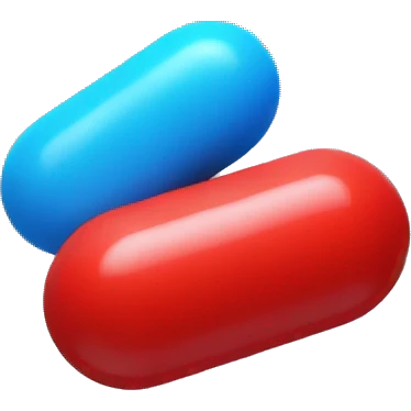 small red pill floating next to a small blue pill emoji