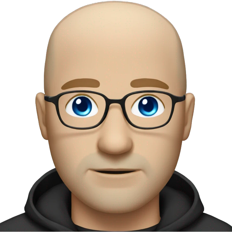 bald white man with blue eyes, stubble, glassses. black clothes emoji