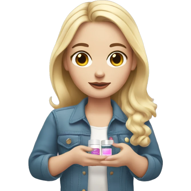one white girl holding cosmetics in her hands emoji