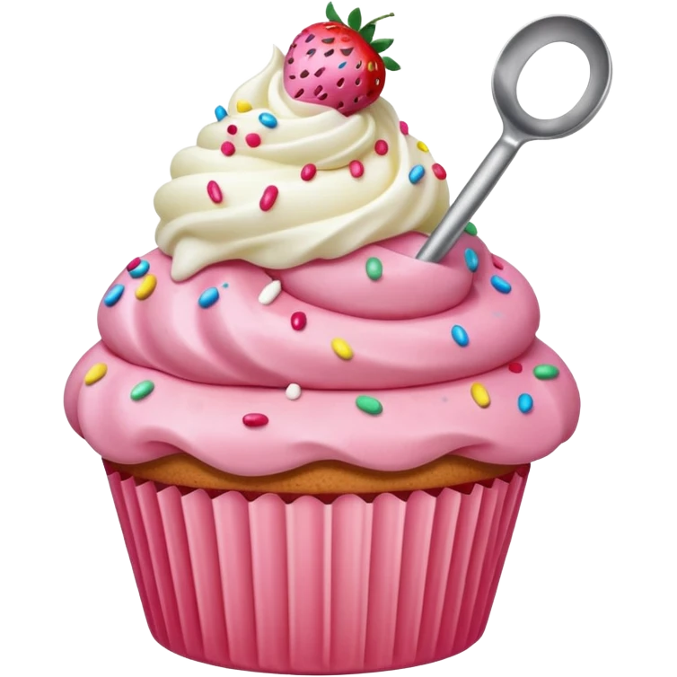 Strawberry cupcake with ice cream scoop shaped  frosting  emoji
