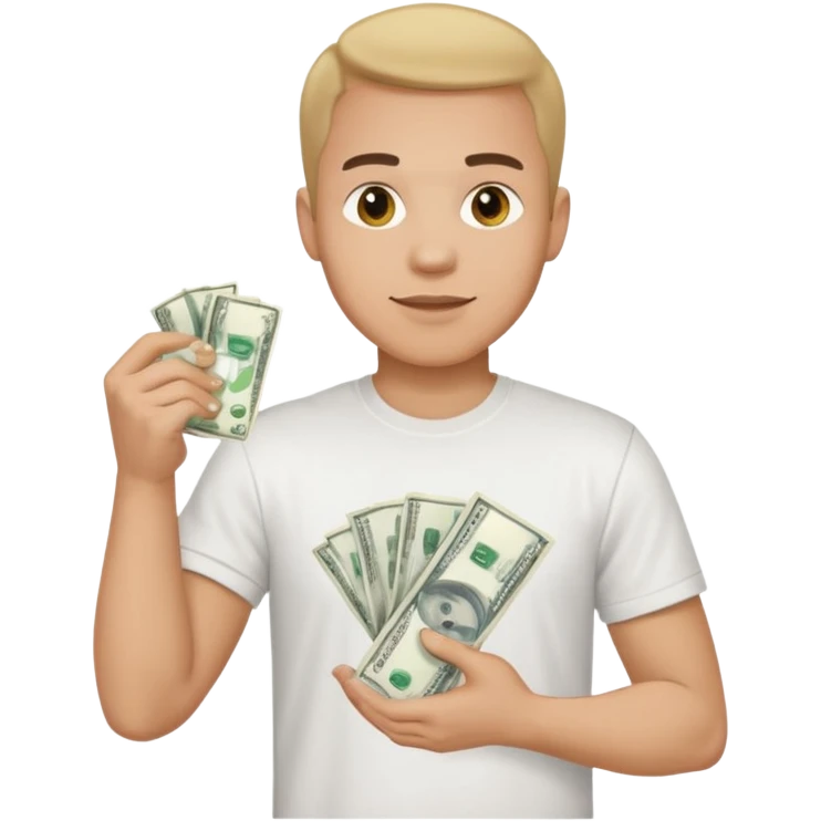 an American man with money in his hands wearing a T-shirt emoji