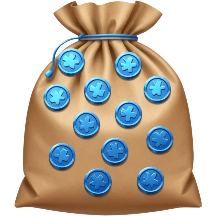 brown bag of blue coins emoji