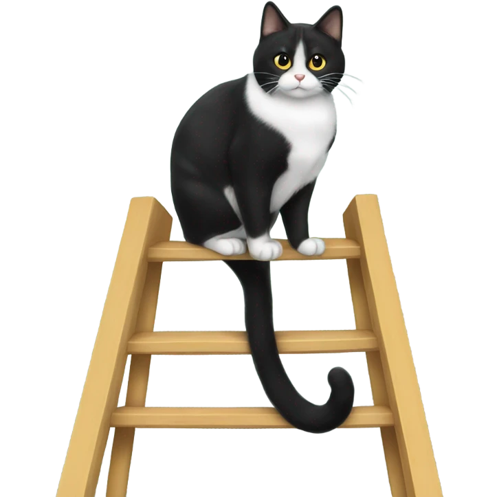 Tuxedo cat on ladder emoji