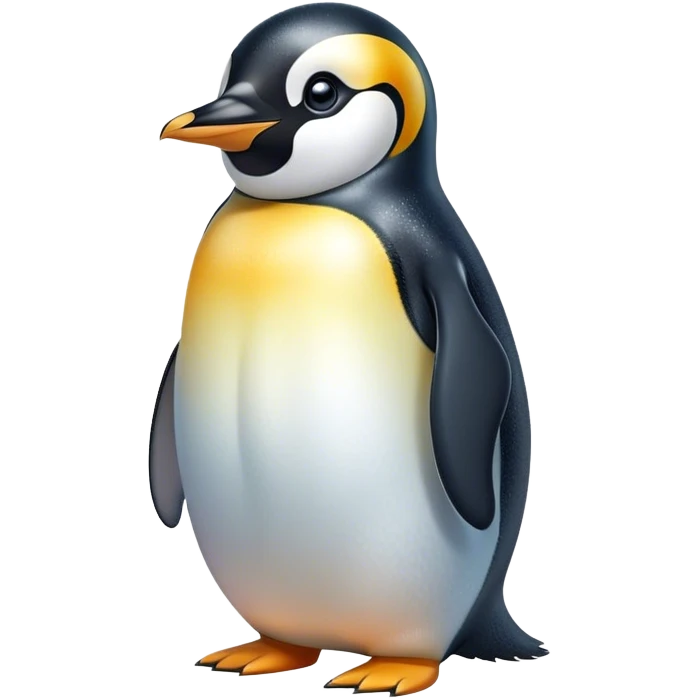 Cinematic Cute Emperor Penguin Portrait Emoji, Head tilted playfully and inquisitively, with glossy, pristine plumage accented by a bright beak and round, sparkling eyes filled with curiosity, Simplified yet irresistibly adorable features, highly detailed, glowing with a warm, friendly icy glow, high shine, affectionate and lively, stylized with a touch of whimsical charm, bright and endearing, soft glowing outline, capturing the essence of a mischievous yet loving penguin that feels like it could slide out of the screen into your arms! emoji