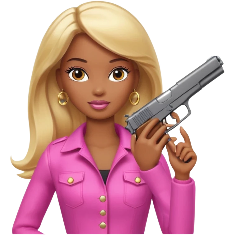 Brown skin blonde hair barbie with gun emoji