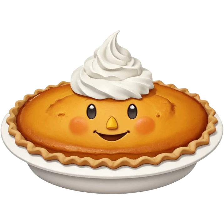 pumpkin pie with whipped cream on top of it, and has chicken legs, and a face. emoji