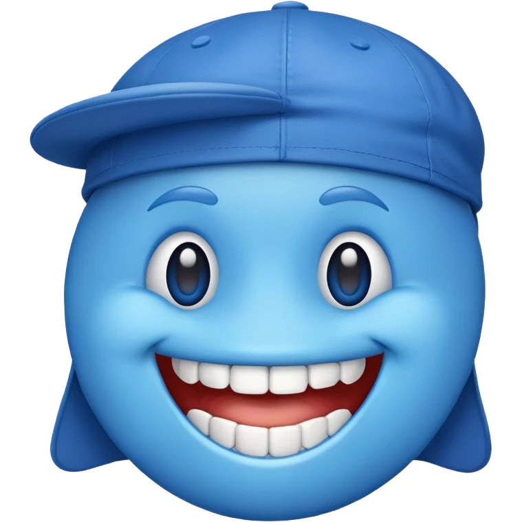 Blue emoji with teeth to with cap emoji