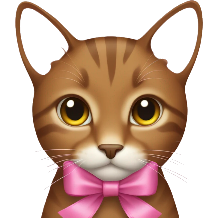   brown cat wearing pink ribbon bow emoji