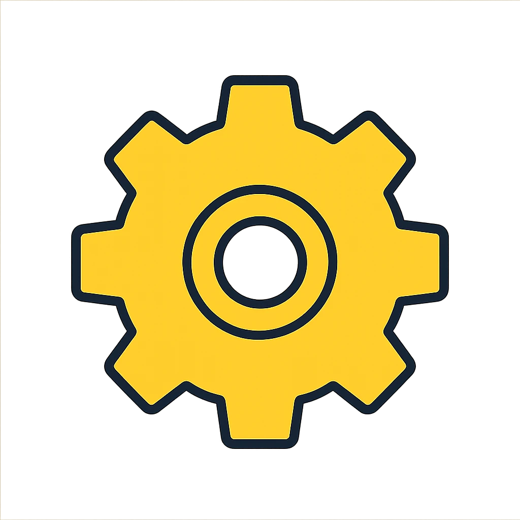 yellow cog wheel icon simple clear shape emoji