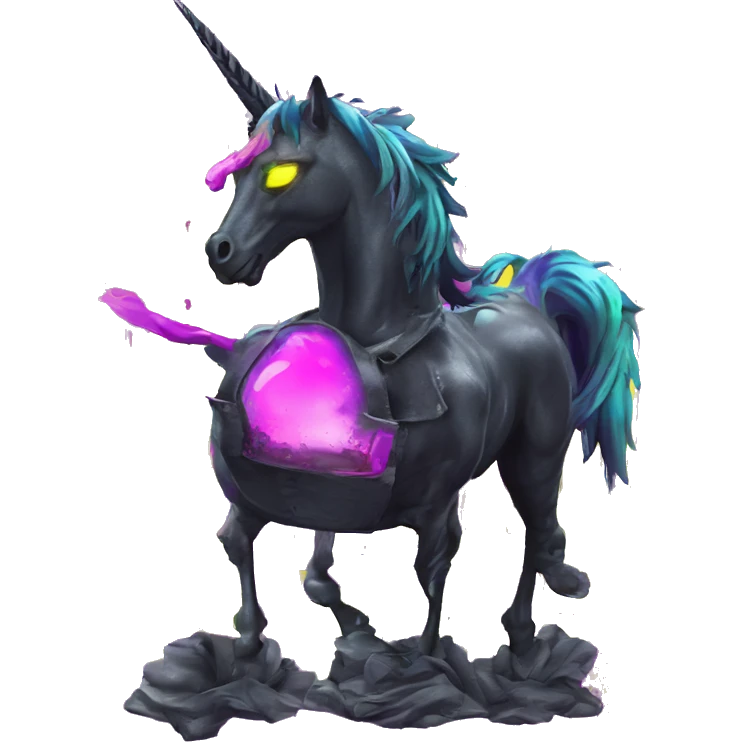 .Zombie_ Vaporwave black holographic oilslick zombie unicorn yellow caution tape graffiti Pegasus  emoji