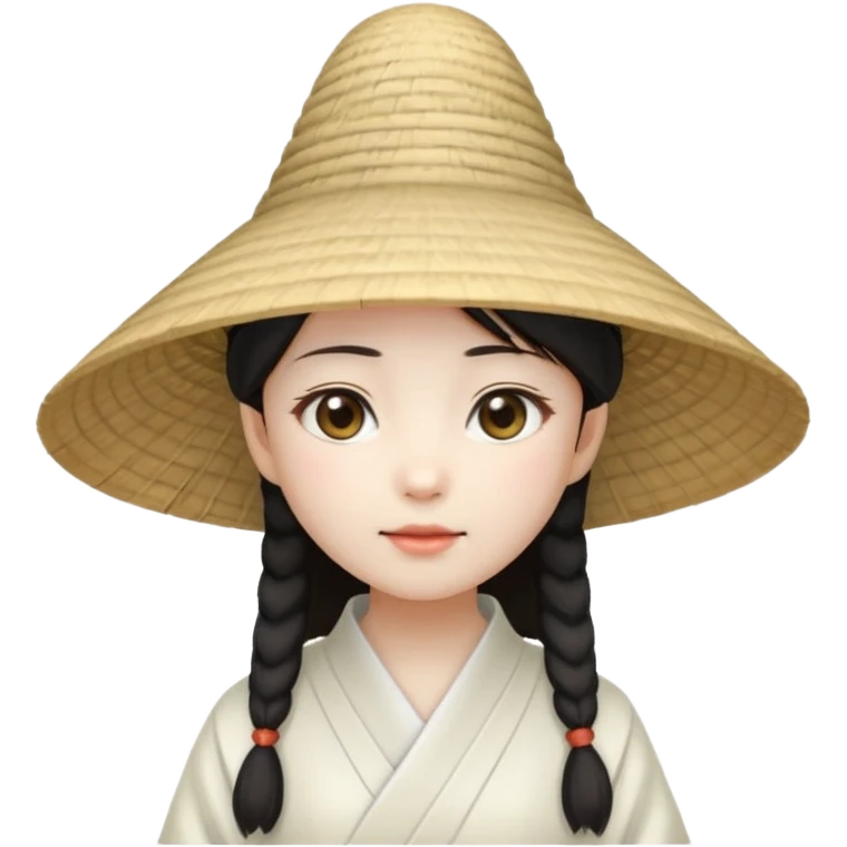 ancient japanese girl with conical hat, white emoji