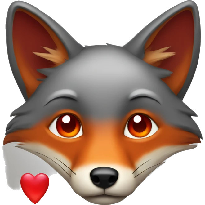 deep lush red fox face with tiny red heart instead of eyes emoji