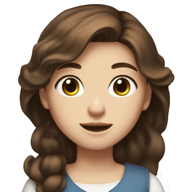 a girl with brown hair, fair skin and brown eyes, waist-high with a black and white cat in her arms emoji