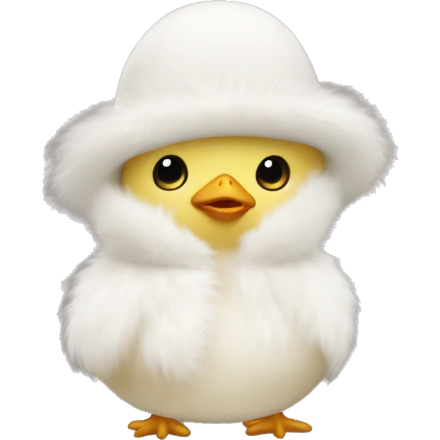 A little chick in a white fur coat and a white hat emoji