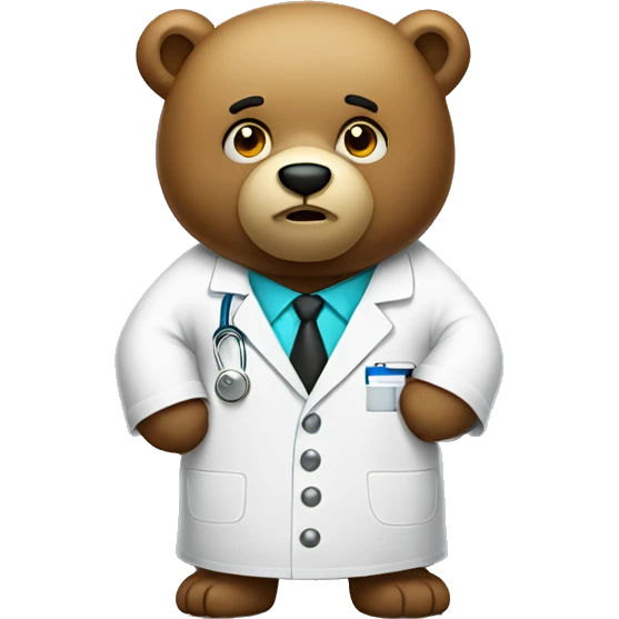 bear wearing lab coat with big question mark emoji