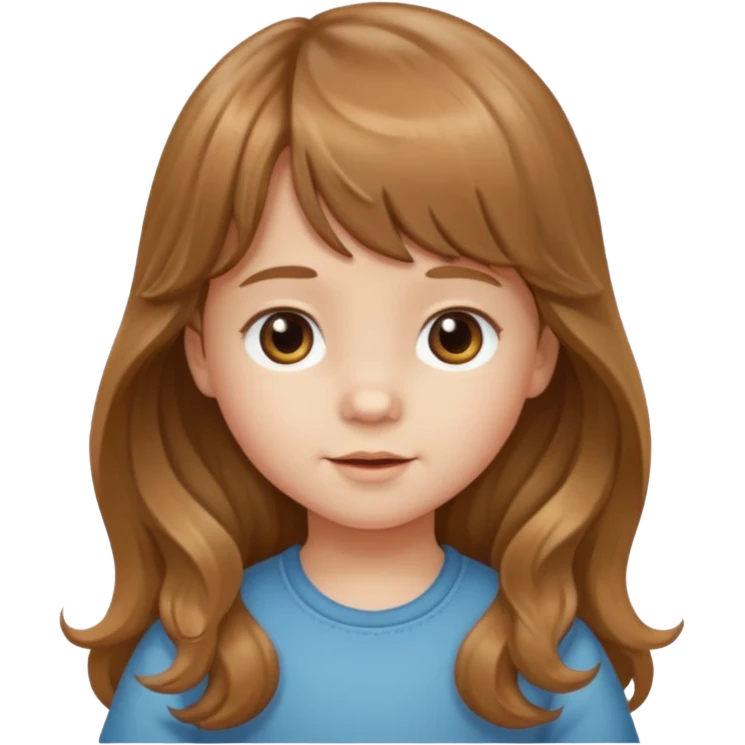 Please generate a portrait of a toddler with long, wavy, light brown hair and bangs.
 emoji