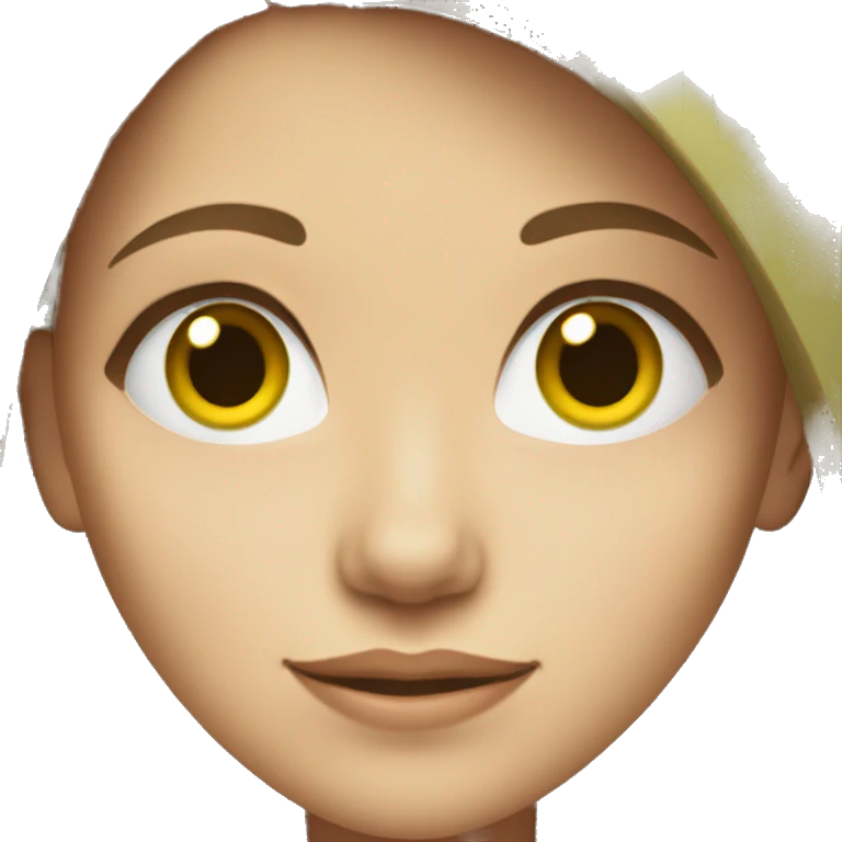 young woman with light skin and light brown hair and green eyes wearing a purple shirt  emoji