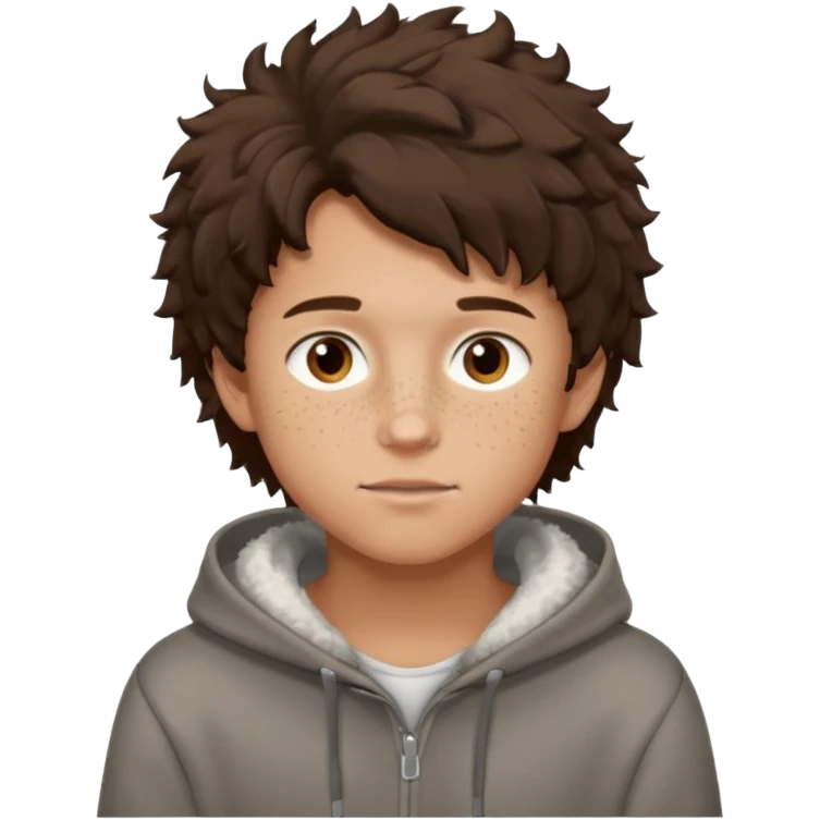 hoodie brunette fluffly hair boy with freckles and brown eyes handsome emoji