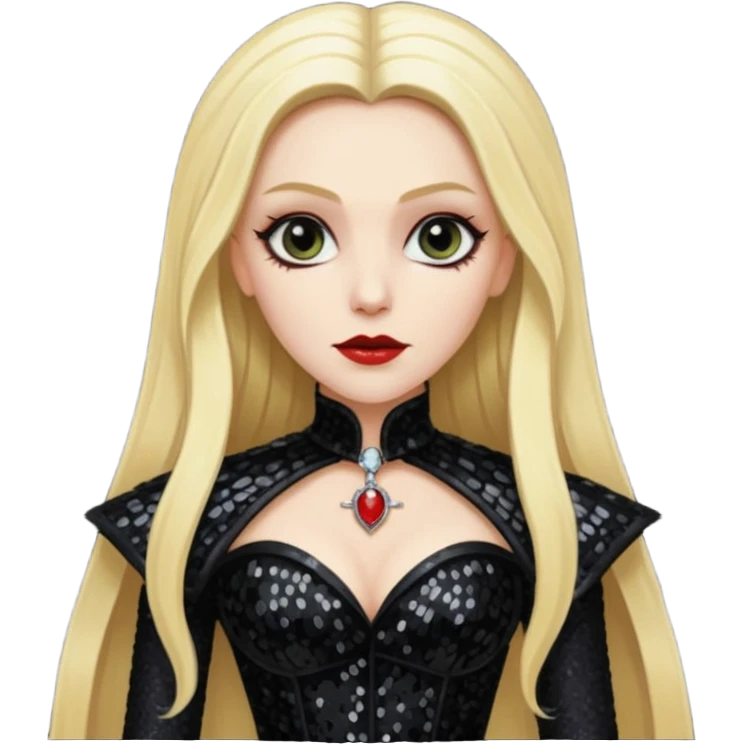 Countess Dracula with long blonde hair, black sequin outfit  emoji