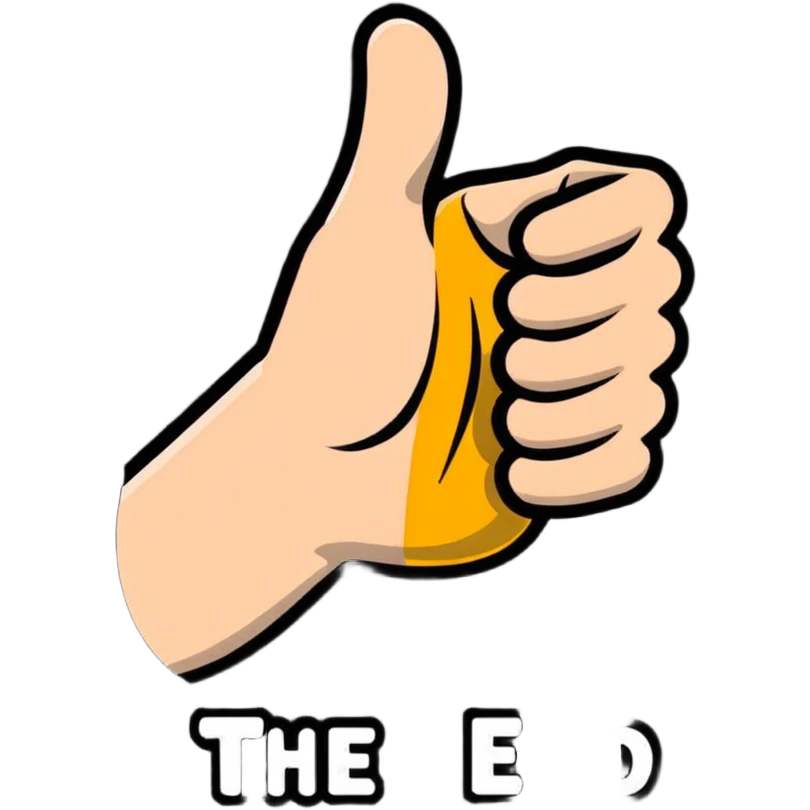 A thumbs up with 'The End' text emoji