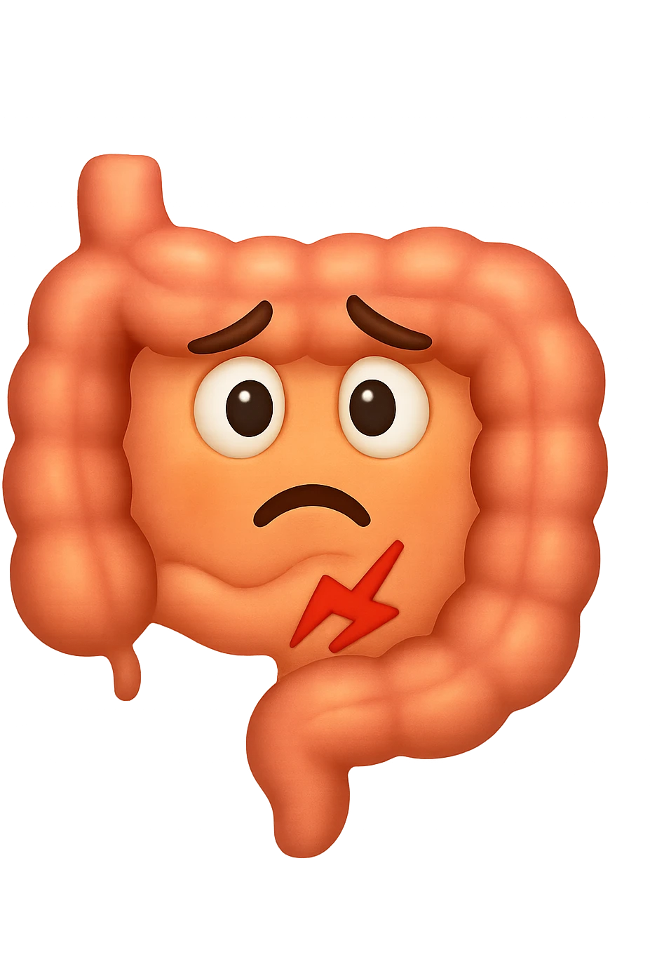 emoji stile iphone di un intestino con mal di pancia, espressione preoccupata emoji